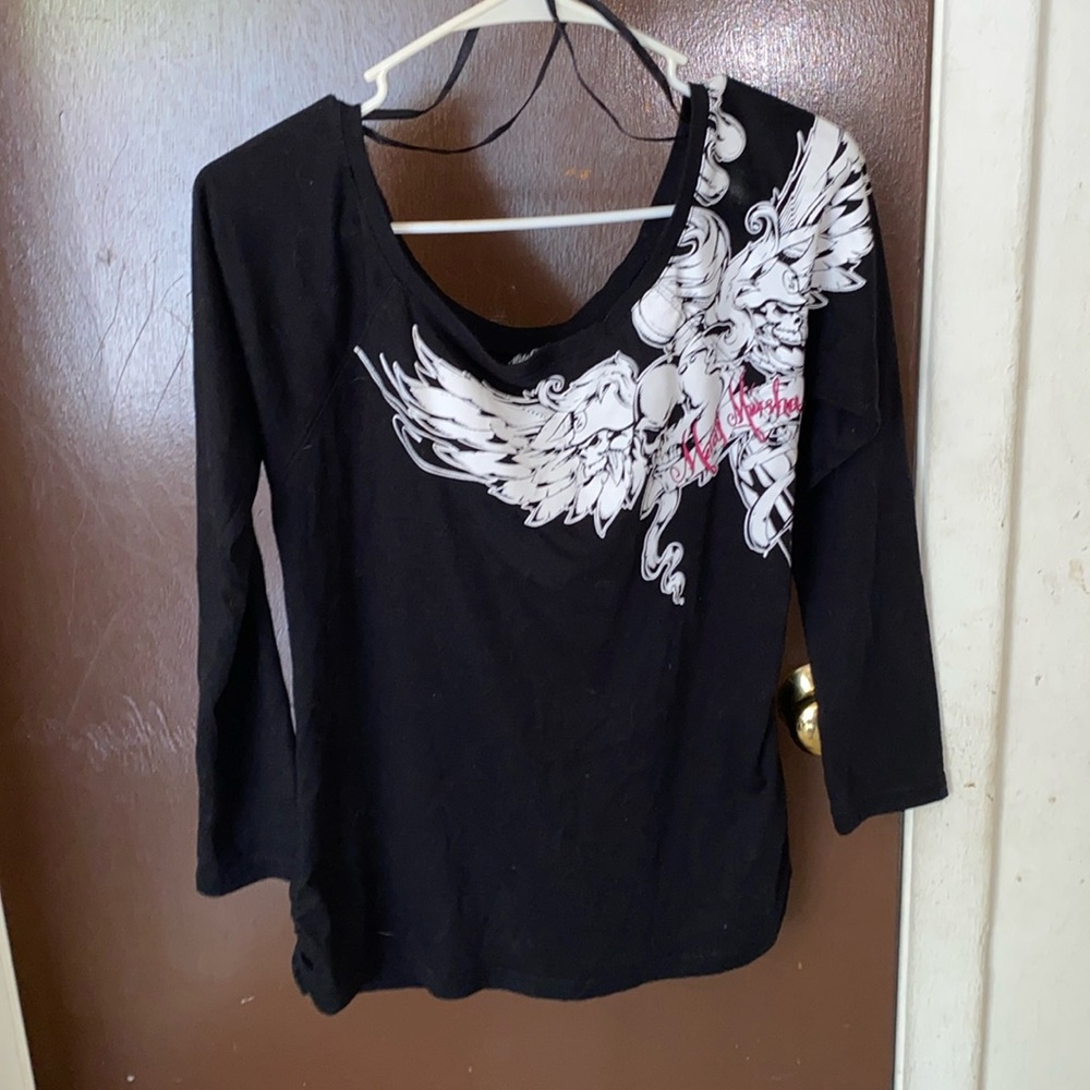 Women’s off the shoulder black and white top